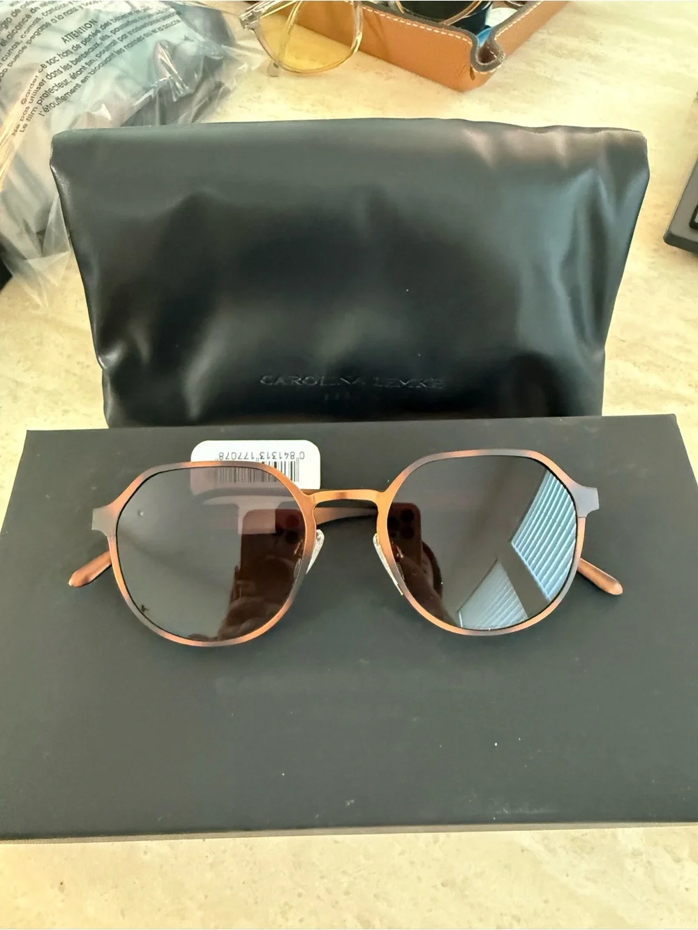 Round Metal Sunglasses in Copper-Brown with Black Case